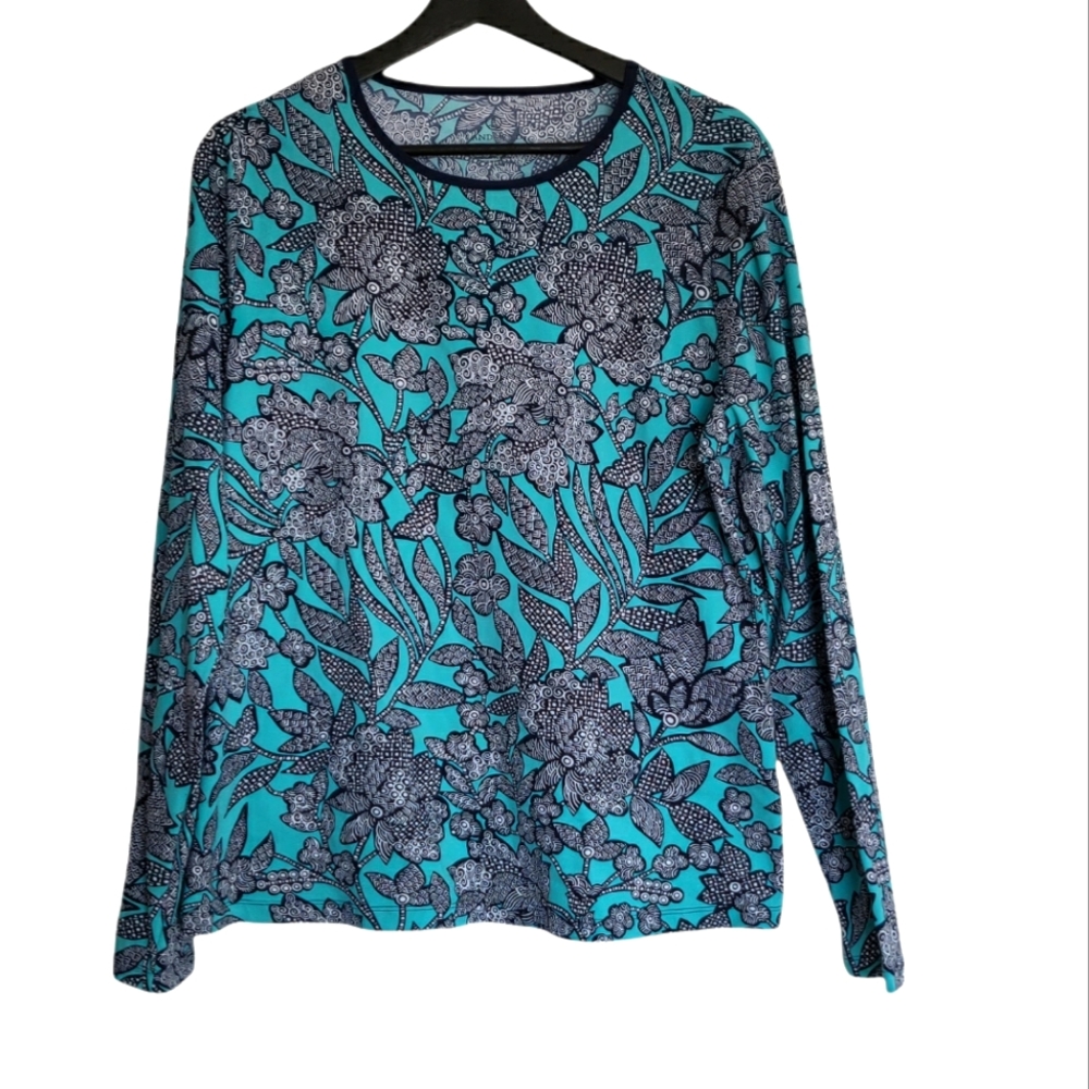 NWOT Lands End Size 14/16 Blue/Black Abstract Tee